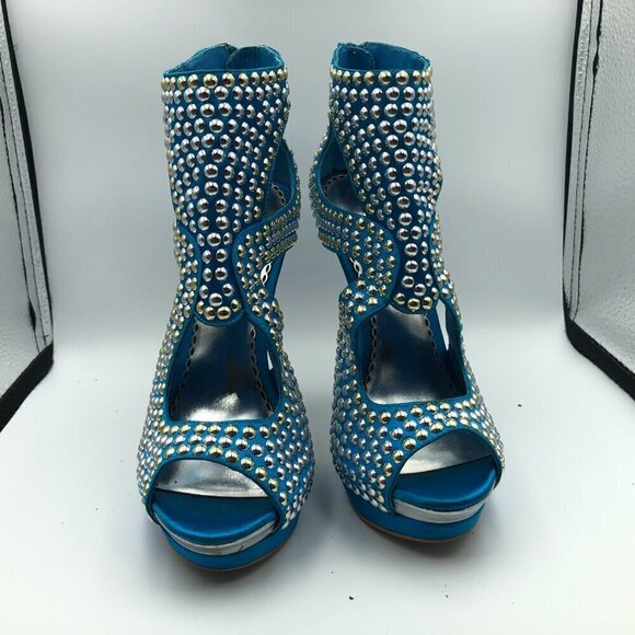 Bebe Cassandra Blue Silver Studded Women's Stiletto Heels Size 6M - Picture 4 of 8